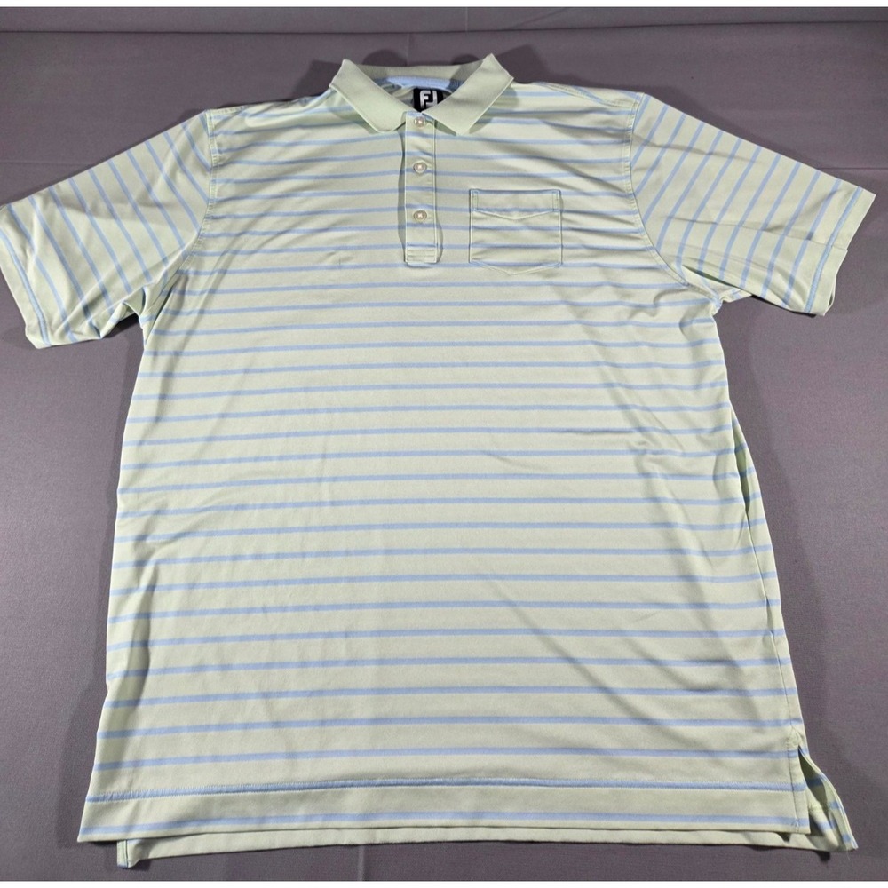 FootJoy Shirt Mens Extra Large Green Blue Striped Performance Stretch Golf Polo